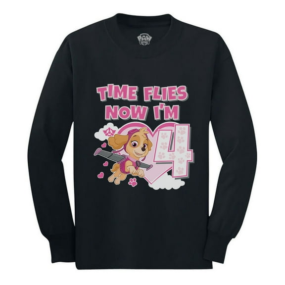 Paw Patrol Skye Tstars T-shirt for Girls - Perfect 4th Birthday Gift - Nickelodeon Licensed Apparel - Celebratory Graphic Tee - Fun Birthday Party Wear - Soft and Comfortable Kids Long Sleeve Shirt