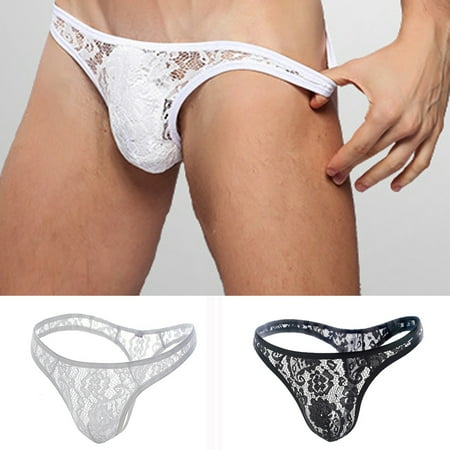 Ukumplol Mens Underwear Briefs Mens Thong Underpants Pants Underwear Briefs Men Lace Low-waisted Thongs for Men Mens Briefs Black XXL