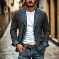 thumbnail image 5 of Raeneomay Men's Denim Knit Cardigan - Button Front Long Sleeve Jacket, 5 of 6