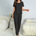 thumbnail image 6 of VISALY Womens Pajama Sets Matching Pajama Set Sleepwear Comfy Lounge Set Soft Short Sleeve Round Neck Top Loose Pajama Pants Long Jogger Bottom Black L, 6 of 6