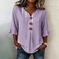 thumbnail image 2 of MuXiKeJi Clothes 3/4 Length Sleeve Womens Tops Cotton Linen Boho Blouses Floral V Neck Shirts Summer Beach Casual Top, 2 of 5