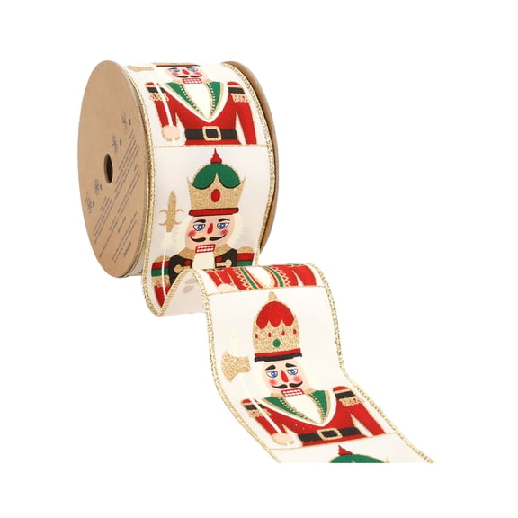 LaRibbons 2 1/2" Wired Ribbon "Nutcracker" Ivory/Multi, 10 Yard Roll