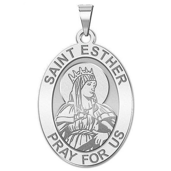 Saint Esther Religious Oval Medal  - 1/2 Inch X 2/3 Inch - Sterling Silver