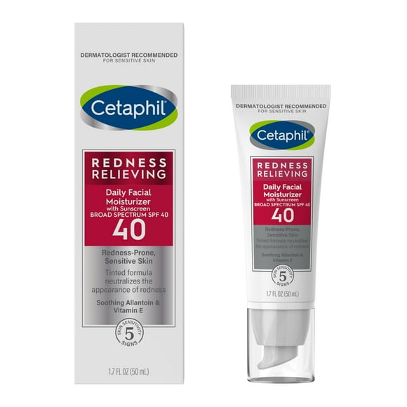 Crema hidratante Cetaphil, protector solar para aliviar el enrojecimiento, con factor de protección solar 40, 50 ml