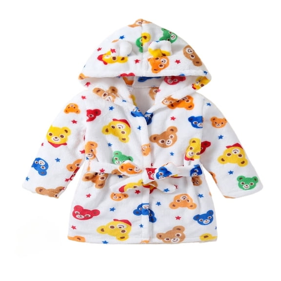 LYMAYTER Boys Girls Robe Toddler Hooded Cartoon Embroidery Soft Fleece Bathrobe Pajamas 1-7 Years