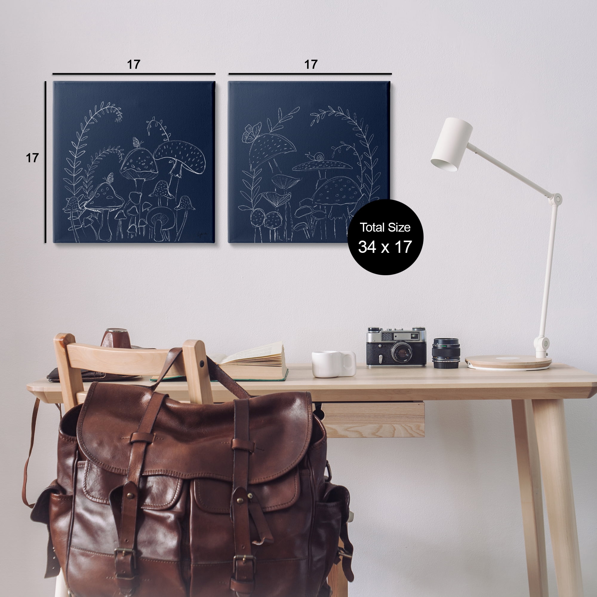 Stupell Industries Minimal Happy Mushroom Garden Floral & Botanical Painting Wrapped Canvas Art Print Wall Art, 17 x 17, Set of 2