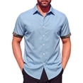 thumbnail image 2 of COSFO Blue Mens Button Down Shirt Casual Beach Short Sleeve Shirt Summer Collared Relaxed Fit Mens Shirts L, 2 of 9