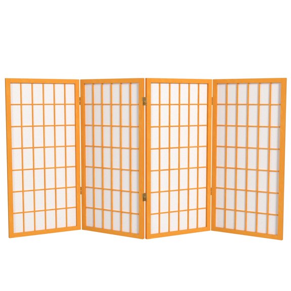 3 ft. Tall Classic Japanese Window Pane Lattice Privacy Screen - Honey - 4 Panels