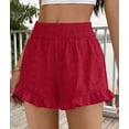 thumbnail image 3 of PRETTYGARDEN Summer Shorts for Women Boho Elastic Waist Ruffle Casual Hollow Out Embroidered Beach Bottoms with Pockets, 3 of 10