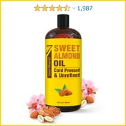 Cold Pressed Sweet Almond Oil - Big 32 fl oz Bottle - Unrefined & 100% Natural - For Skin & Hair, with No Added Ingredients - Perfect Carrier Oil for Essential Oils by Seven Minerals