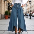 thumbnail image 2 of Letdown Women Flowy Bell Bottom Jeans High Waist Stretch Wide Leg Baggy Flared Pleated Vintage Casual Loose Denim Pants with Pockets, 2 of 6