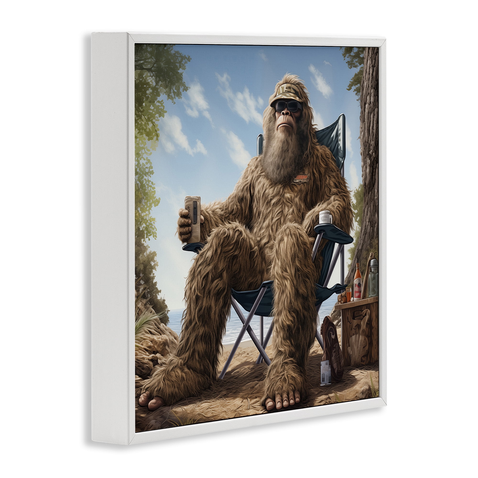 Stupell Industries Mythical Monster on Beach Fairy Tales & Fantasy Painting White Framed Art Print Wall Art, 24 x 24