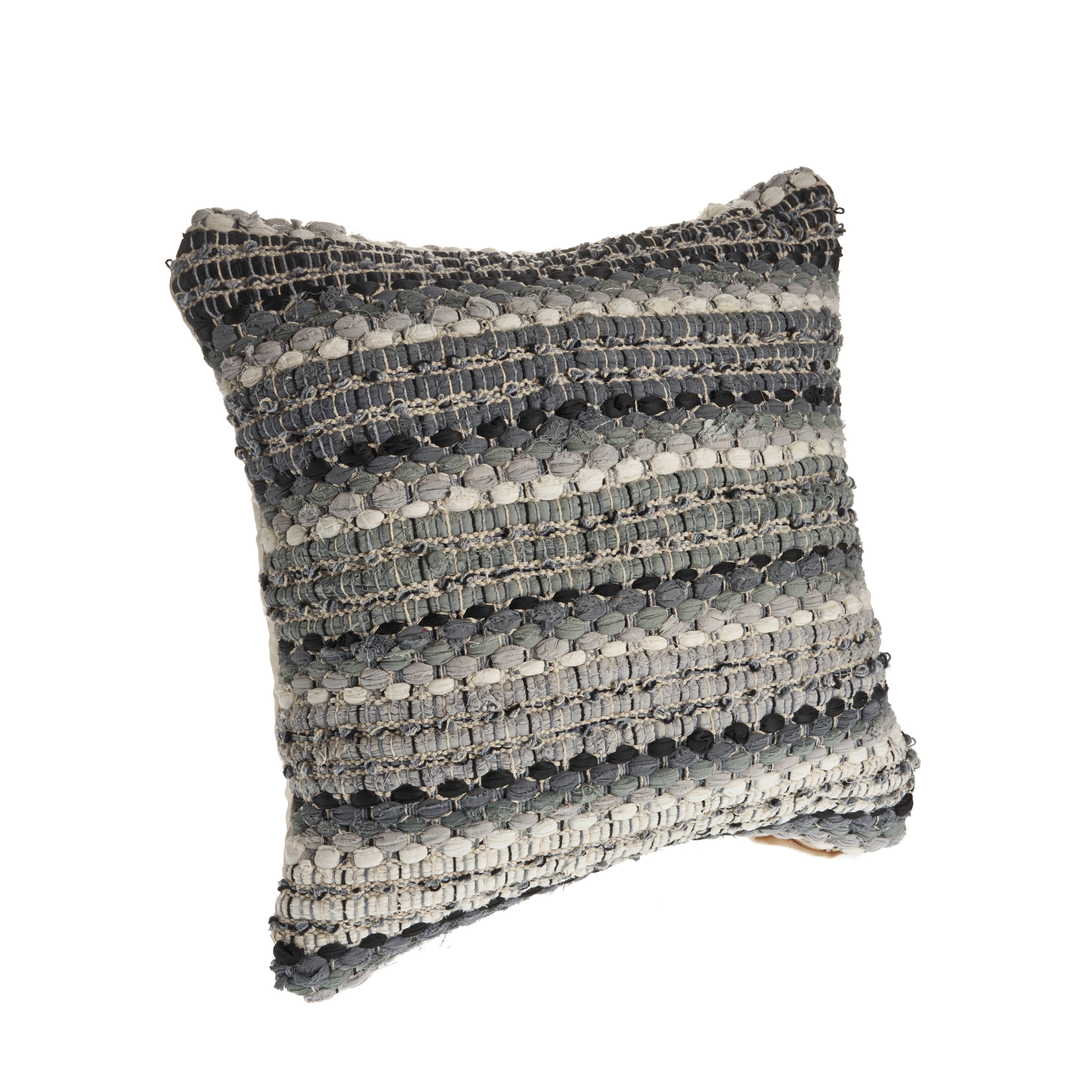 LR Home Drew 18" x 18" Black/Gray Striped Cotton Blend Adult Decorative Throw Pillow Cover