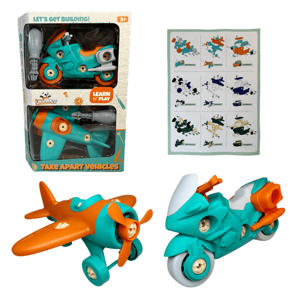 Channie's Take Apart Vehicles Motorcycle and Airplane Set Learn and Play 2-Pack