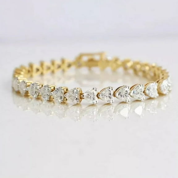 "8 Ct Heart Simulated Diamond Tennis Bracelet, 925 Sterling Silver Yellow Gold Plated, Elegant Jewelry for Women"