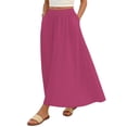 thumbnail image 5 of YTCAMLO A Line Womens Tiered Skirts Summer Casual Long Skirts Elastic Waist Pleated Skirts with Pockets Lightweight Eyelet Maxi Skirt, Hot Pink M, 5 of 8