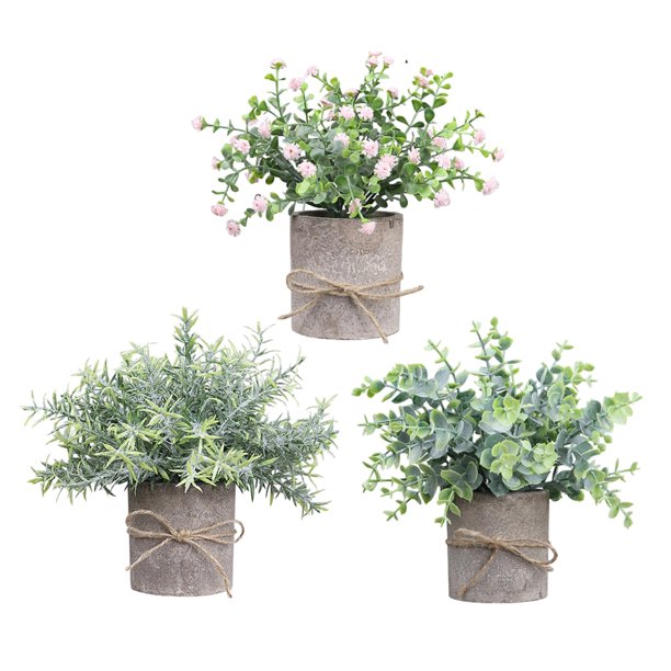 Cateissary Juego de bonsais falsos de 3 uds., resistente y duradero, decoración para el hogar y la oficina, juego de bonsais artificiales Decoración TZ071Pulsador cilíndrico