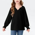 thumbnail image 2 of Avtoify Girls Long Sleeve Shirts Casual, Toddler Girls Fall Clothes, 6-16 Years Old Girl's Fashion Solid Color Loose Sleeve Long Sleeve V-Neck top/Shirt, 2 of 9