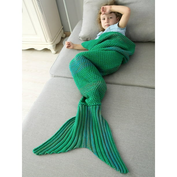 Diannasun Mermaid Tail Blanket Soft Crochet Sleeping Bag Blanket For Kids Adult Lake Blue 195 95cm Other 195 95cm