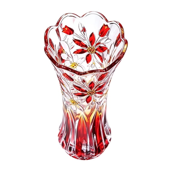 SUYOLL Gradient Embossed Glass Vase Scalloped Rim Thick Clear Glass Vase Floral Vase For Home Centerpiece Wedding Living Room Dining Table Party Decor Housewarming Gift