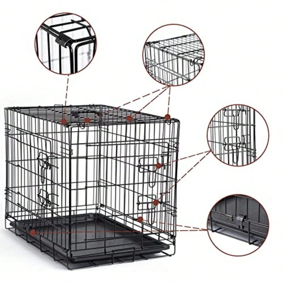 Dog Crates for Small Size Dogs Indoor Double Door Dog Kennels Houses for Puppy and Cats Collapsible Metal Contour Dog Cages Brown 24.0 L x 18.0 W x 20.0 H