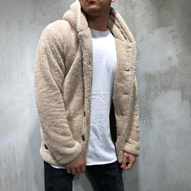 DPTALR Men's Autumn Winter Solid Color Cardigan Casual Blouse Fleece Tops Coat
