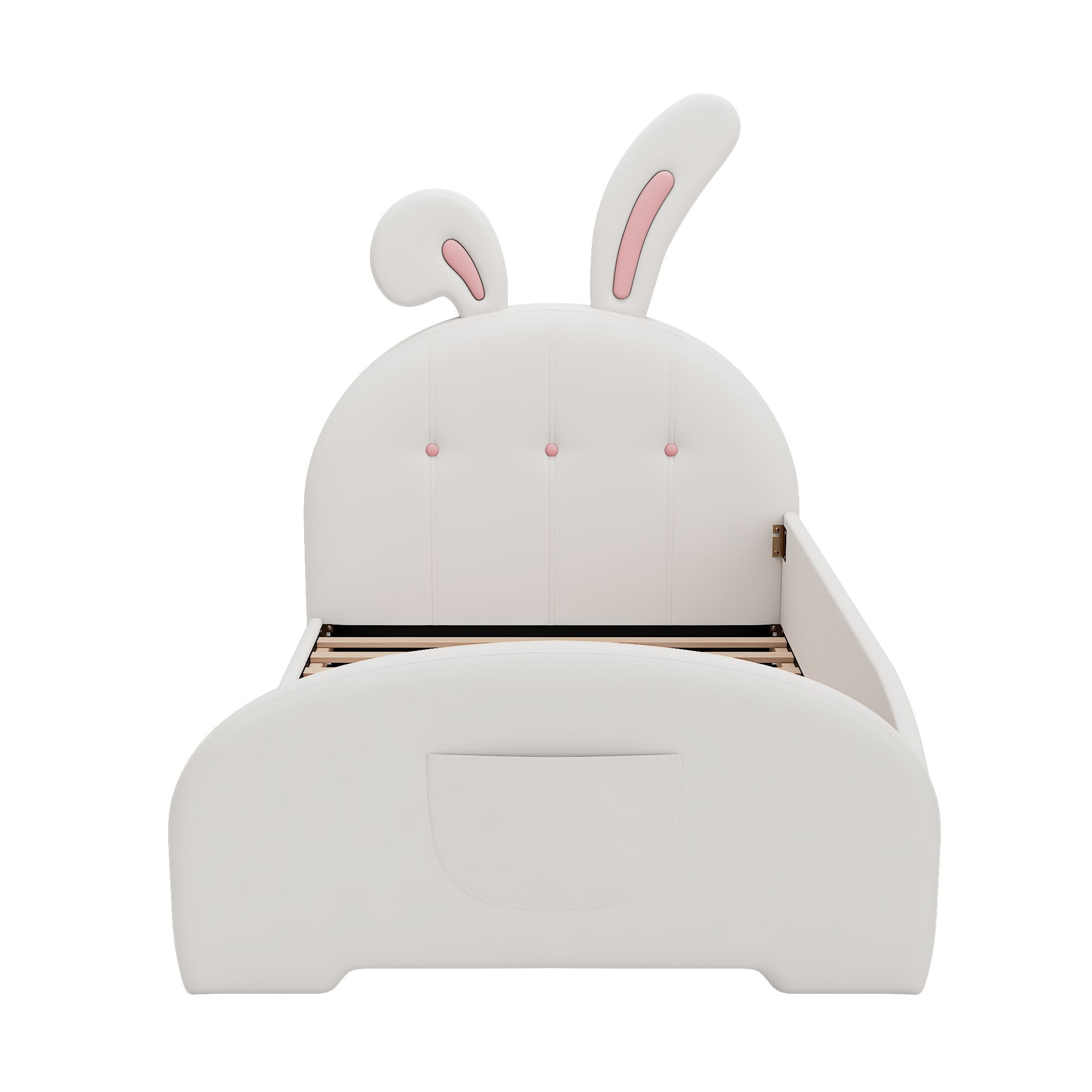 Aukfa Twin Upholstered Bed Frame, Cute Girls Bed with Rabbit Ears Headboard for Kids, White