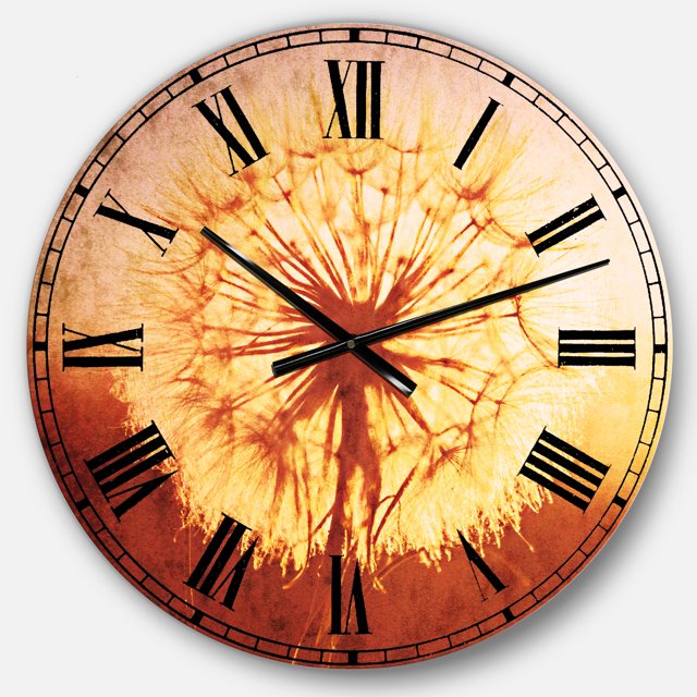 DesignArt Blossom Dandelion Flower on Brown Large Wall Clock