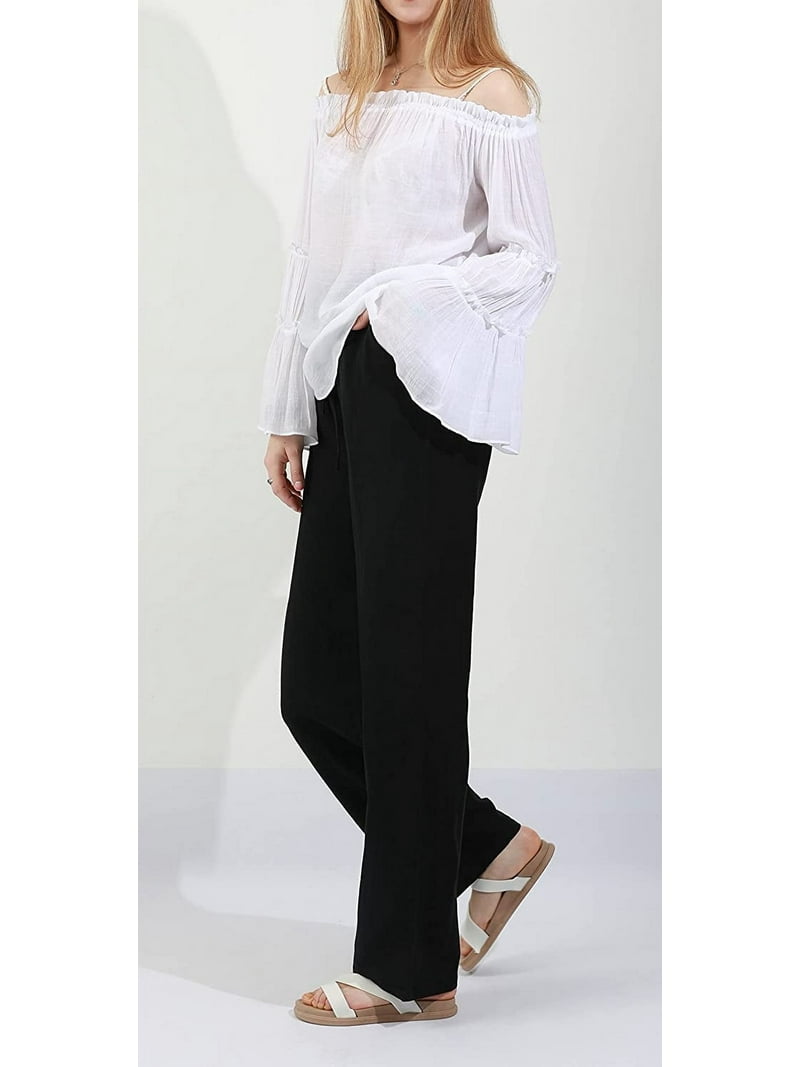 SOMER Women's Summer Trousers, Casual Drawstring Waist, Wide