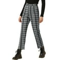 thumbnail image 4 of INSPIRE CHIC Women's Plaid Cropped Trousers Button Casual Tartan Check Work Pants XL Black White, 4 of 6