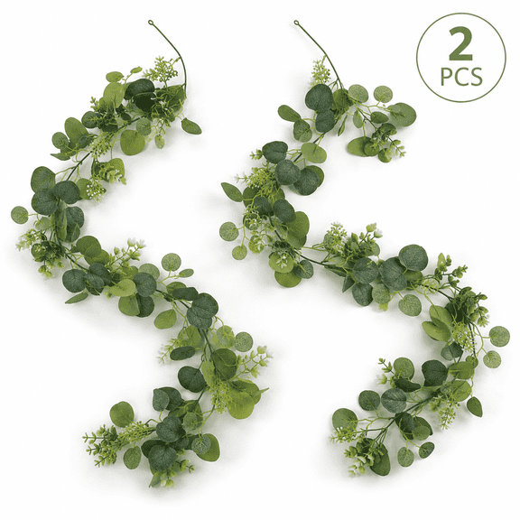 Kabuer Eucalyptus Garlands Green Artificial Leaves Garland Greenery Vines Table Runner for Wedding Home Party Wall Decor 2pcs