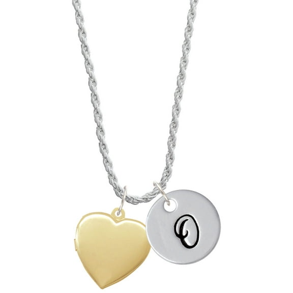 Delight Jewelry Goldtone Heart Locket - Silvertone Script Initial Disc - O - Charm Necklace, 20" 3"