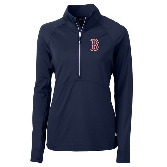 Women's Cutter & Buck Navy Boston Red Sox Adapt Eco Knit Stretch Half-Zip Pullover Top