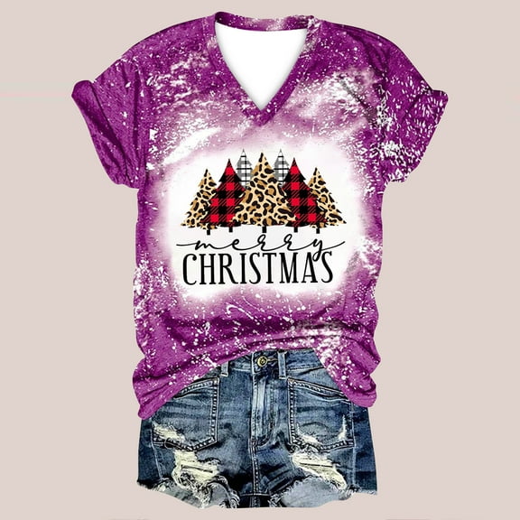 Herrnalise Women's Classic-Fit 100% Cotton Short-Sleeve T-Shirt Christmas Fashion Woman Causal V-Neck Printing Blouse Short Sleeve T-Shirt Tops