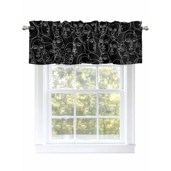Abstract Style Valances for Windows Black Modern Simple Character Line Rod Pocket Curtains Valance Short Window Treatment Drapes for Living Room, Bedroom Bathroom 56" W x 16" L