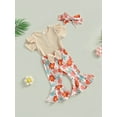 thumbnail image 3 of Wassery Infant Baby Girls Clothes Solid Color Knit Rib Short Sleeve Romper Crew Neck Jumpsuits Daisy/Flower Print Flare Pants Headband 3Pcs Summer Set 0-18M, 3 of 8