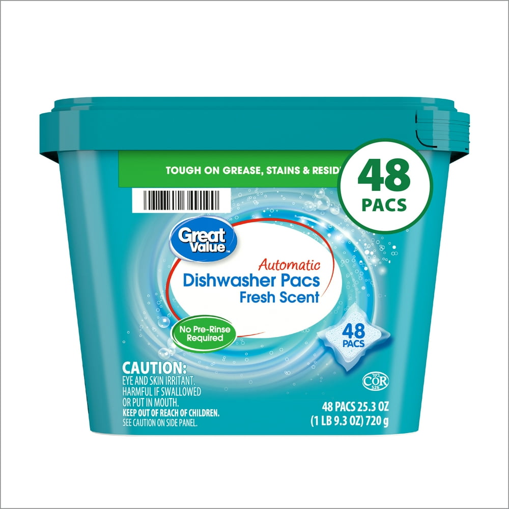 Great Value Automatic Dishwasher Detergent Pods, Base Clean, Fresh