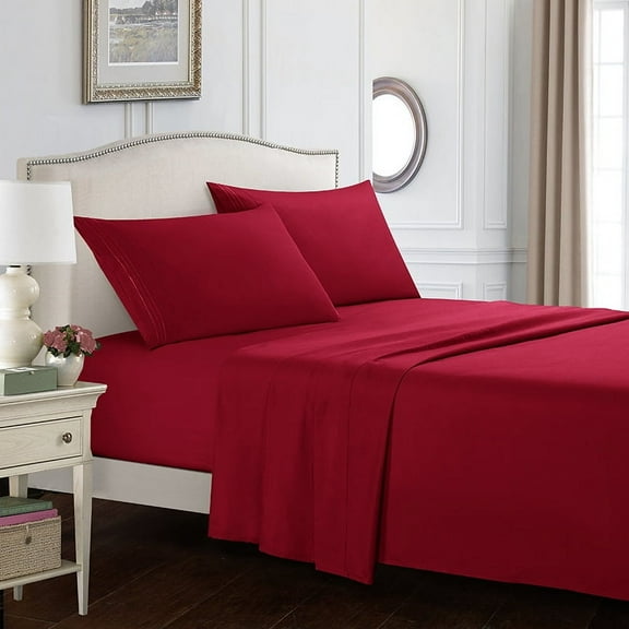 Nvzi Large 4-piece Bed Sheet Set, Comfortable, Breathable and Cool Bed Sheet, Luxury Hotel Bed Sheet - Deep Pocket, Easy to Fit, Super Soft and Wrinkle Free Bed Sheet - Wine Red