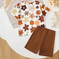 thumbnail image 6 of Spazoro Toddler Girls 2PC Outfit Set, Flower Print Casual Short Sleeve T-Shirt & Shorts Summer Clothes Set for Baby Brown Size 2-3, 6 of 7