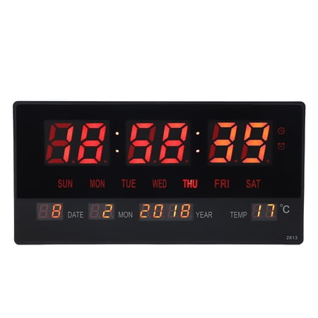 Riousery 14.17 inch LED Digital Wall Clock, Large Big Number Display with Temperature for Living Room Bedroom, 110-240V US Plug