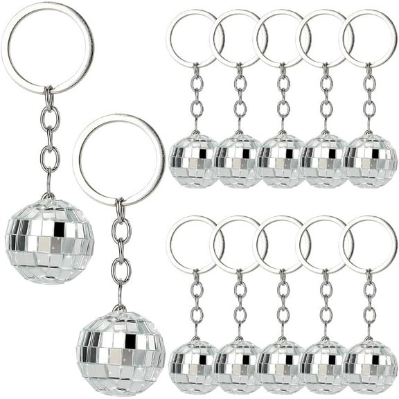 12Pcs Disco Ball Keychain Bulk Mirror Ball Key Chain Small Mini Silver Acrylic 1970s Retro Themed Hanging Pendant Charm Keychains for Keychain car key Purse Bag Party Favors DIY Women Decor diy
