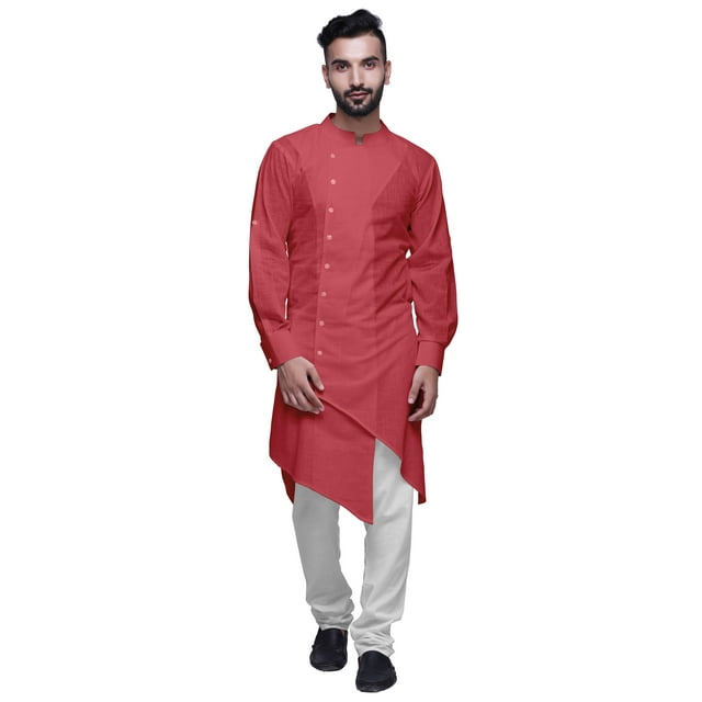 Atasi Kurta Long Uni de Designer Coupe Asymétrique Manches Longues Kurta pour Hommes-X-Grand