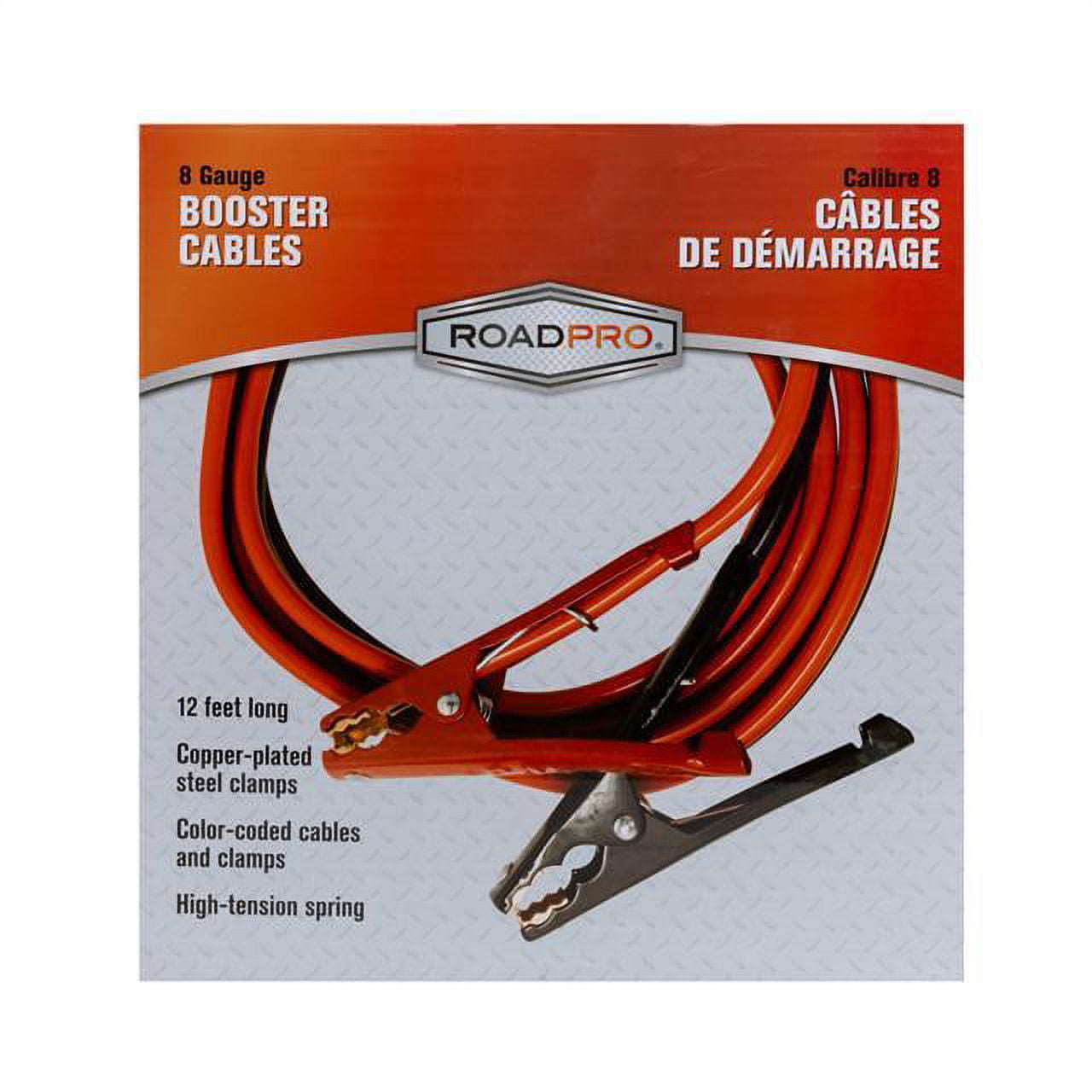 RoadPro RP04851 8 Gauge Booster Cables Jump Starter Automotive Cables - 12 ft. Car Battery Jumpers
