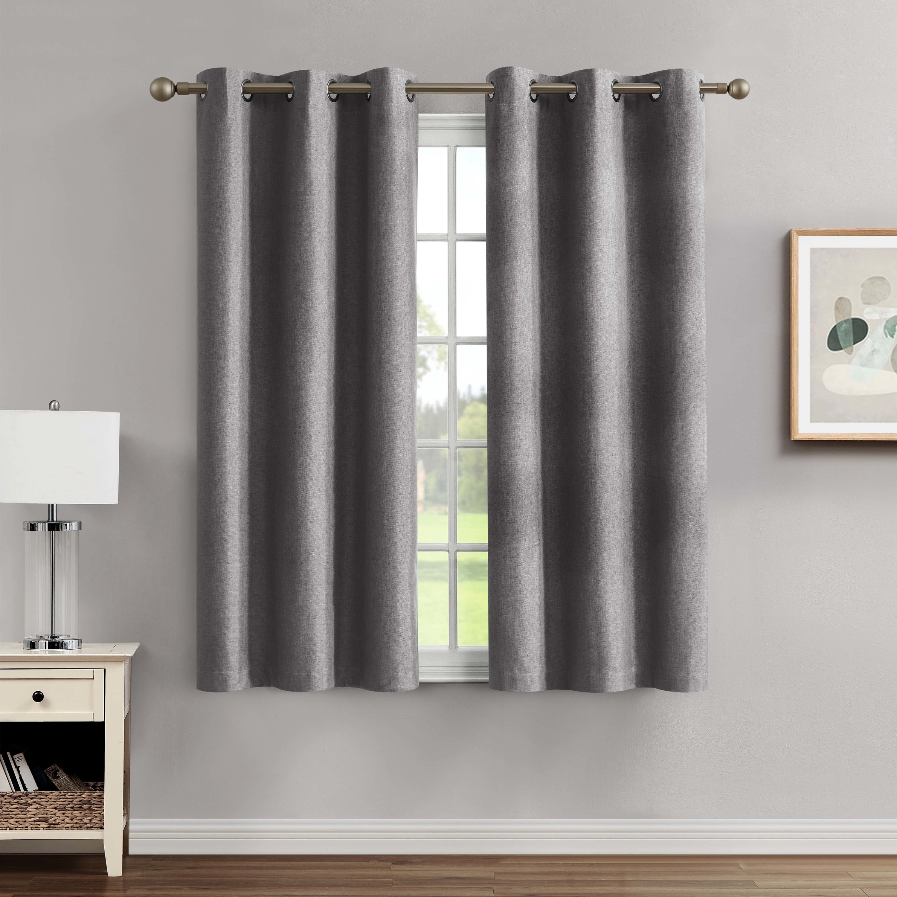 Legrae Blackout Thermal Insulated Grommet Curtains, Set of 2 Panels with Tiebacks, Titanium Grey, 38" x 63"