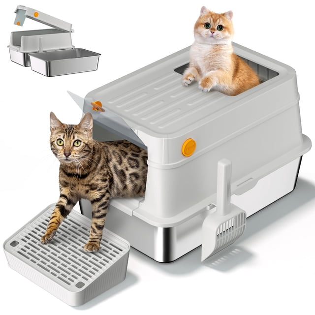 Caja de arena para gatos AOTRUTII XL de acero inoxidable para grandes felinos