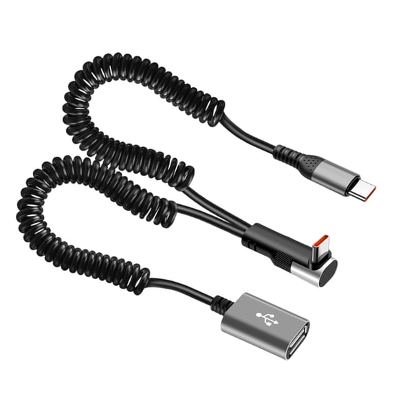 Tizuqe 2 in 1 90 Degree Elbow USB Fast Charging Cable 66W Type C Spring Retracted Cable for Latop Car Charging Accessories