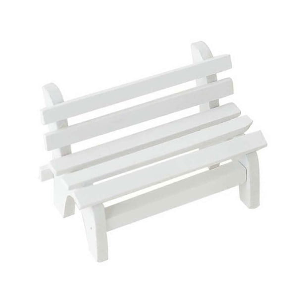Miniature Wooden Garden Bench with Hollow Design, White Porch Chair Figurine for Home Decor and Photo Booth Props, Lightweight Craft Ornament for