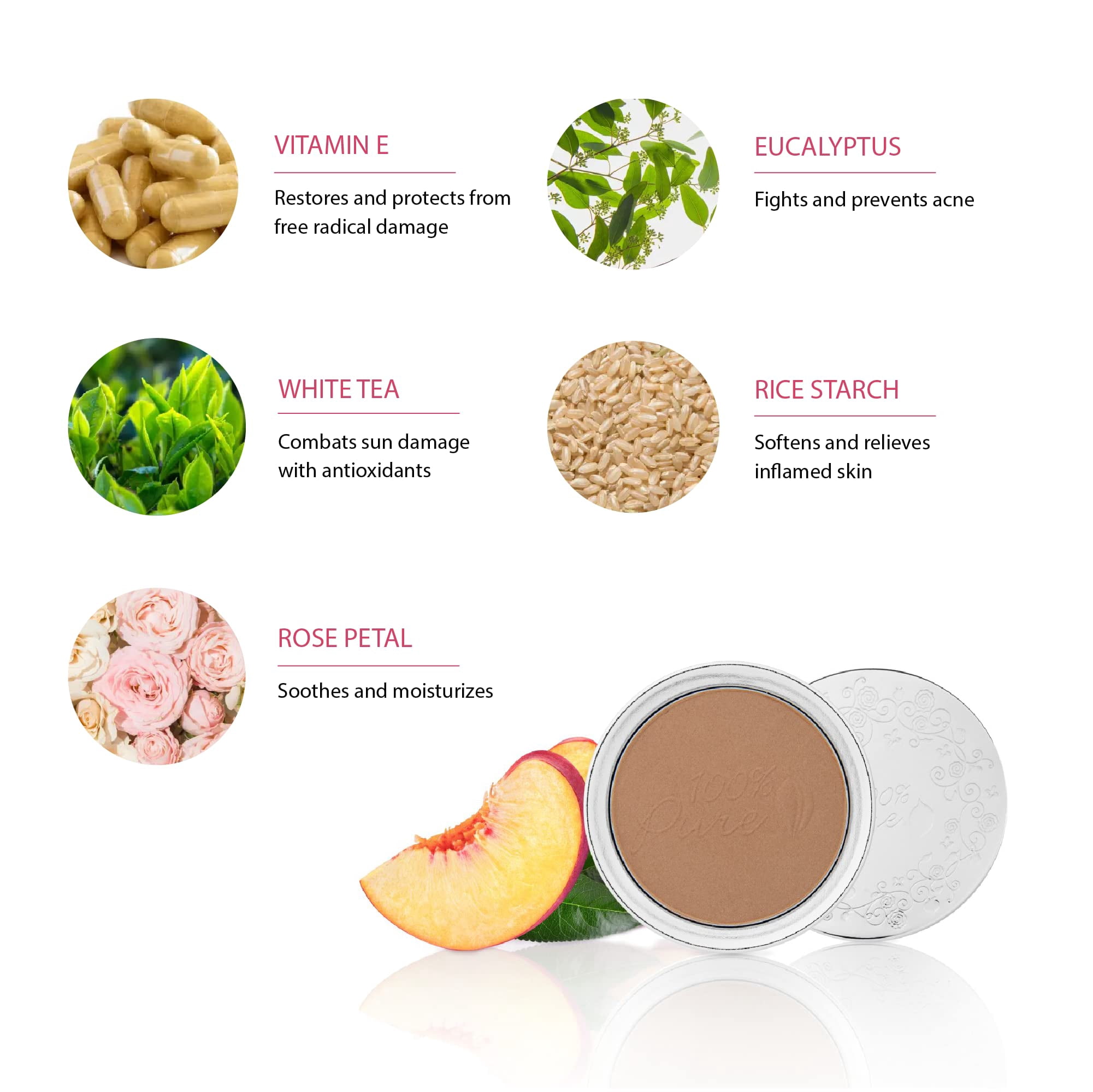 100% PURE Powder Foundation Matte Finish Face Makeup - Oil Absorbing Pressed Poreless Concealer - Vegan Fruit Pigmented Mousse Color (Tan-Deep Shade w/Yellow Undertones) - 0.32 Oz