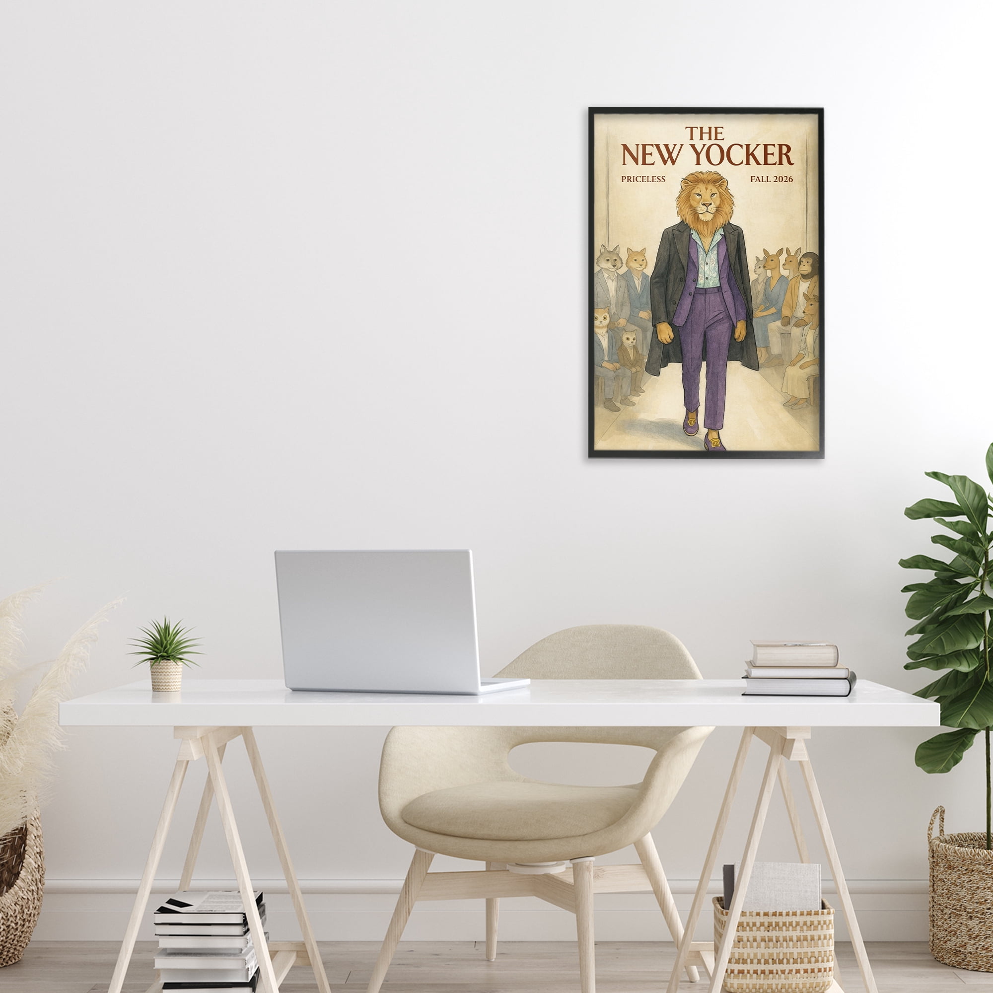 Stupell Industries New Yocker Lion Model Black Framed Giclee Art, design by Grotto Studios