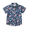 thumbnail image 3 of Yartina Boys Floral Print Button Down Hawaiian Shirt Summer Casual Holiday Short Sleeve Tops Beach Type D 160, 3 of 7